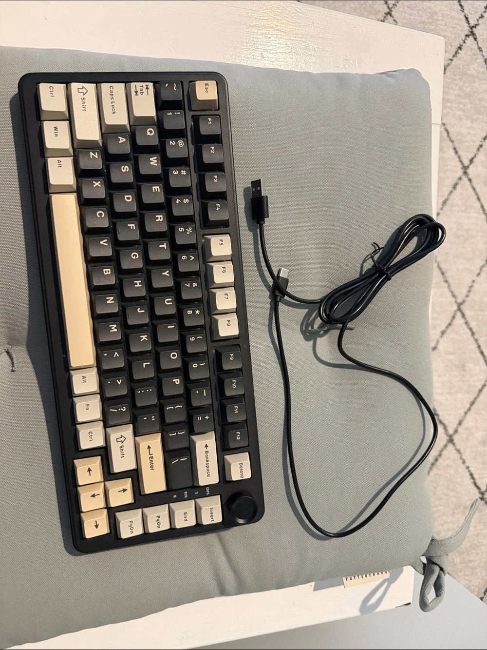 Compact Black & Cream Mechanical USB Keyboard with Wired Connectivity-like new